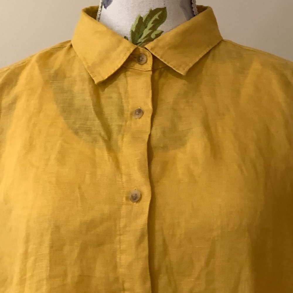 Linen UNIQLO Women's Long Sleeve Button Shirt Yellow Size XL - Picture 4 of 4